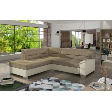 Coltar extensibil stanga 4 locuri ELTAP, BR07, Bergen, 247x214x83 cm, lemn/poliester, bej inchis/bej deschis