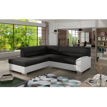 Coltar extensibil stanga 4 locuri ELTAP, BR10, Bergen, 247x214x83 cm, lemn/poliester, negru/alb