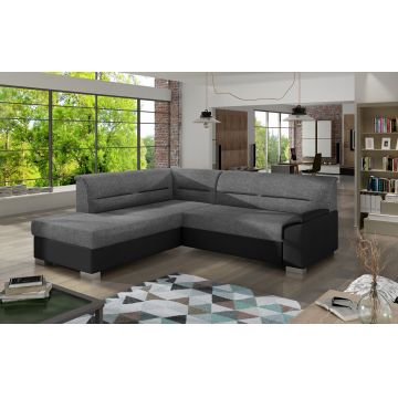 Coltar extensibil stanga 4 locuri ELTAP, BR11, Bergen, 247x214x83 cm, lemn/poliester, gri inchis/negru