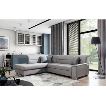 Coltar extensibil stanga 4 locuri ELTAP, BR20, Bergen, 247x214x83 cm, lemn/poliester, gri deschis