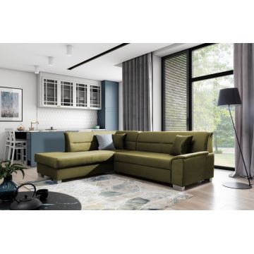 Coltar extensibil stanga 4 locuri ELTAP, BR40, Bergen, 247x214x83 cm, lemn/poliester, verde olive