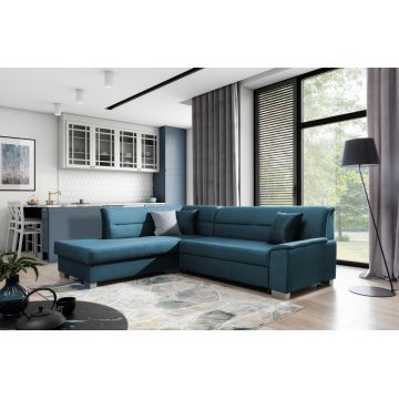 Coltar extensibil stanga 4 locuri ELTAP, BR48, Bergen, 247x214x83 cm, lemn/poliester, albastru