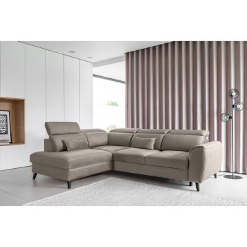 Coltar extensibil stanga 4 locuri ELTAP, LT-07SAV, Noble, 255x201x100 cm, lemn/poliester, bej inchis