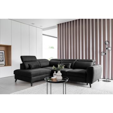Coltar extensibil stanga 4 locuri ELTAP, LT-10SAV, Noble, 255x201x100 cm, lemn/poliester, negru