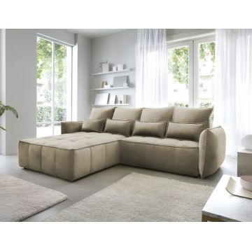 Coltar extensibil stanga 4 locuri ELTAP, LT-20NU, Campo, 265x196x88 cm, lemn/poliester, maro deschis