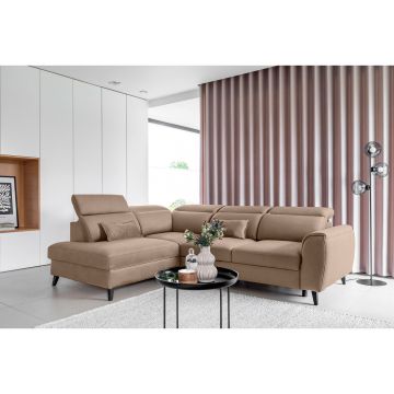 Coltar extensibil stanga 4 locuri ELTAP, LT-20NU, Noble, 255x201x100 cm, lemn/poliester, maro deschis