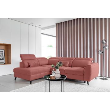 Coltar extensibil stanga 4 locuri ELTAP, LT-24LU, Noble, 255x201x100 cm, lemn/poliester, roz inchis