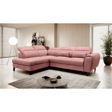 Coltar extensibil stanga 4 locuri ELTAP, LT-24NU, Noble, 255x201x100 cm, lemn/poliester, roz