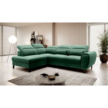 Coltar extensibil stanga 4 locuri ELTAP, LT-35LU, Noble, 255x201x100 cm, lemn/poliester, verde inchis