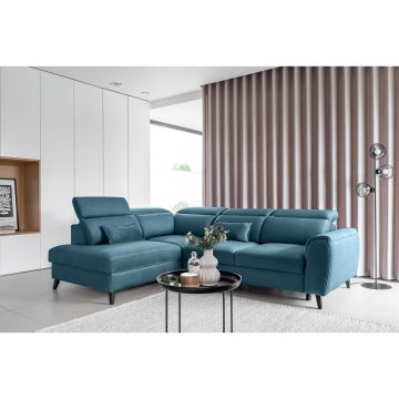 Coltar extensibil stanga 4 locuri ELTAP, LT-38SAV, Noble, 255x201x100 cm, lemn/poliester, albastru inchis