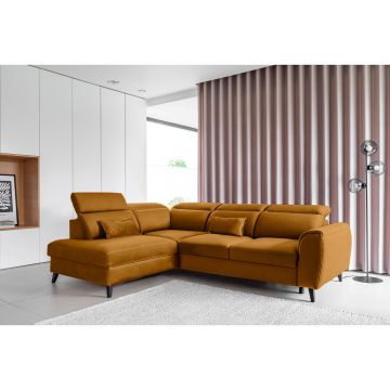 Coltar extensibil stanga 4 locuri ELTAP, LT-45NU, Noble, 255x201x100 cm, lemn/poliester, mustar