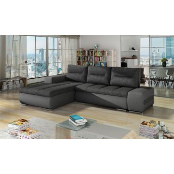 Coltar extensibil stanga 4 locuri ELTAP, Ov03, Ottavio, 275x180x85 cm, lemn/poliester, gri inchis/gri