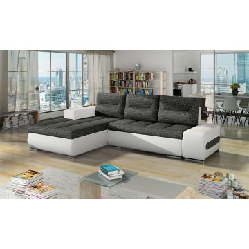 Coltar extensibil stanga 4 locuri ELTAP, Ov39, Ottavio, 275x180x85 cm, lemn/poliester, gri inchis/alb