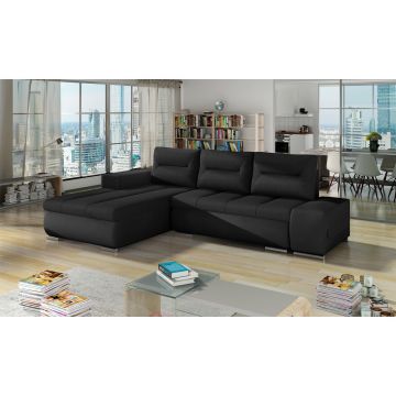 Coltar extensibil stanga 4 locuri ELTAP, Ov40, Ottavio, 275x180x85 cm, lemn/poliester, negru