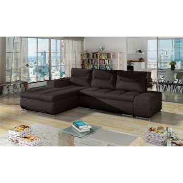 Coltar extensibil stanga 4 locuri ELTAP, Ov43, Ottavio, 275x180x85 cm, lemn/poliester, maro inchis