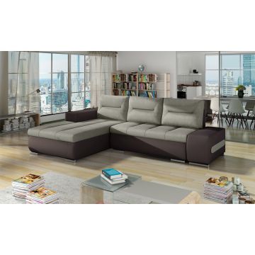 Coltar extensibil stanga 4 locuri ELTAP, Ov44, Ottavio, 275x180x85 cm, lemn/poliester, bej/maro inchis