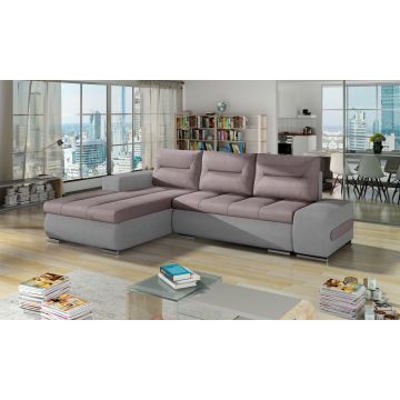 Coltar extensibil stanga 4 locuri ELTAP, Ov47, Ottavio, 275x180x85 cm, lemn/poliester, roz/gri inchis