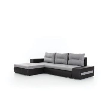 Coltar extensibil stanga 4 locuri ELTAP, Ov50, Ottavio, 275x180x85 cm, lemn/poliester, gri deschis/negru