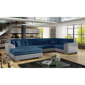 Coltar extensibil stanga 5 locuri ELTAP, Damario, 338x189x78 cm, lemn/poliester, albastru inchis/gri inchis