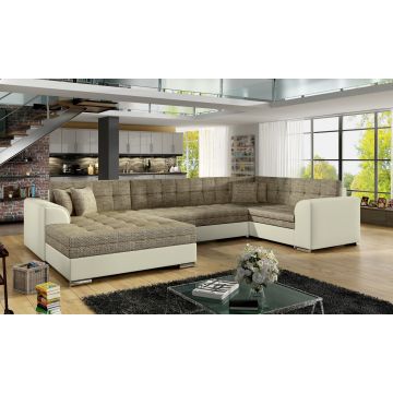 Coltar extensibil stanga 5 locuri ELTAP, Damario, 338x189x78 cm, lemn/poliester, bej inchis/bej deschis