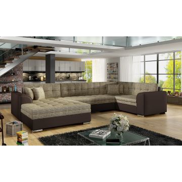 Coltar extensibil stanga 5 locuri ELTAP, Damario, 338x189x78 cm, lemn/poliester, bej inchis/maro inchis