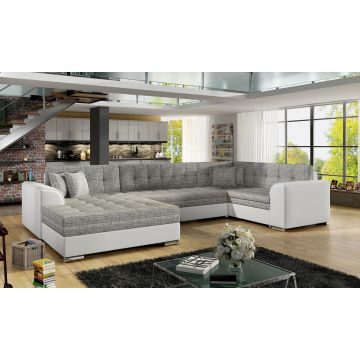 Coltar extensibil stanga 5 locuri ELTAP, Damario, 338x189x78 cm, lemn/poliester, gri/alb