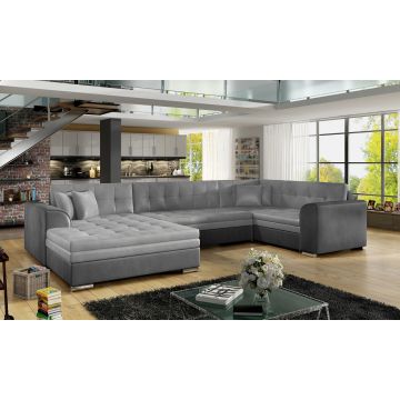 Coltar extensibil stanga 5 locuri ELTAP, Damario, 338x189x78 cm, lemn/poliester, gri deschis/gri inchis