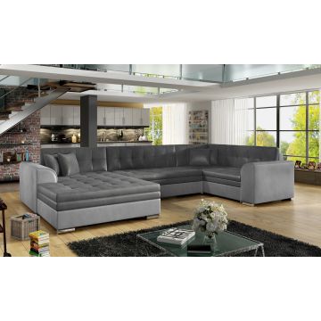 Coltar extensibil stanga 5 locuri ELTAP, Damario, 338x189x78 cm, lemn/poliester, gri inchis/gri deschis