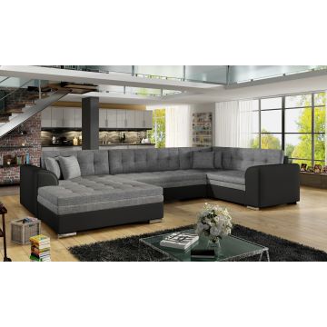 Coltar extensibil stanga 5 locuri ELTAP, Damario, 338x189x78 cm, lemn/poliester, gri inchis/negru
