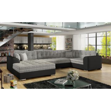 Coltar extensibil stanga 5 locuri ELTAP, Damario, 338x189x78 cm, lemn/poliester, gri/negru