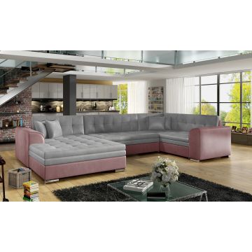 Coltar extensibil stanga 5 locuri ELTAP, Damario, 338x189x78 cm, lemn/poliester, gri/roz