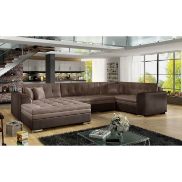 Coltar extensibil stanga 5 locuri ELTAP, Damario, 338x189x78 cm, lemn/poliester, maro deschis/maro inchis