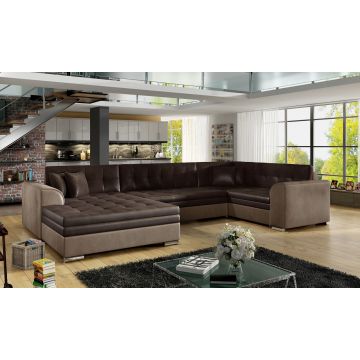Coltar extensibil stanga 5 locuri ELTAP, Damario, 338x189x78 cm, lemn/poliester, maro inchis/maro deschis