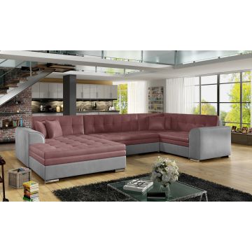 Coltar extensibil stanga 5 locuri ELTAP, Damario, 338x189x78 cm, lemn/poliester, roz/gri