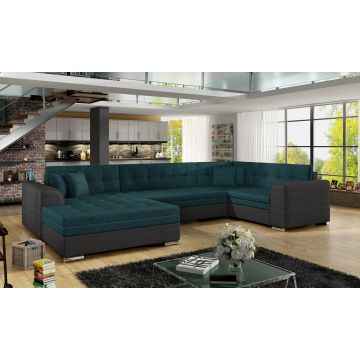 Coltar extensibil stanga 5 locuri ELTAP, Damario, 338x189x78 cm, lemn/poliester, verde inchis/gri inchis