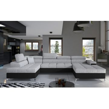 Coltar extensibil stanga 5 locuri ELTAP, Edr-01, Eduardo, 337x205x88 cm, lemn/poliester, gri/negru