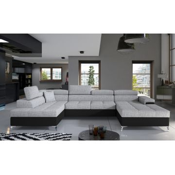 Coltar extensibil stanga 5 locuri ELTAP, Edr-01, Eduardo, 337x205x88 cm, lemn/poliester, gri/negru