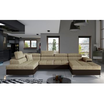Coltar extensibil stanga 5 locuri ELTAP, Edr-03, Eduardo, 337x205x88 cm, lemn/poliester, bej/maro inchis