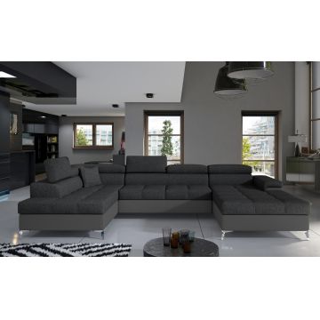 Coltar extensibil stanga 5 locuri ELTAP, Edr-04, Eduardo, 337x205x88 cm, lemn/poliester, gri inchis/gri