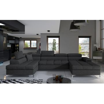 Coltar extensibil stanga 5 locuri ELTAP, Edr-05, Eduardo, 337x205x88 cm, lemn/poliester, gri inchis