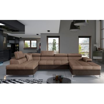 Coltar extensibil stanga 5 locuri ELTAP, Edr-06, Eduardo, 337x205x88 cm, lemn/poliester, maro deschis/maro inchis