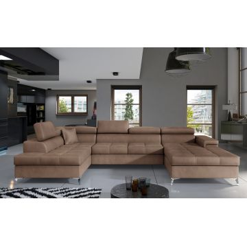 Coltar extensibil stanga 5 locuri ELTAP, Edr-07, Eduardo, 337x205x88 cm, lemn/poliester, maro deschis