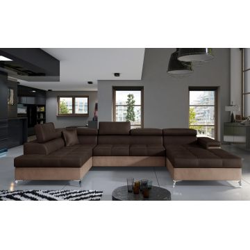 Coltar extensibil stanga 5 locuri ELTAP, Edr-08, Eduardo, 337x205x88 cm, lemn/poliester, maro inchis/maro deschis