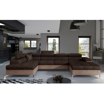 Coltar extensibil stanga 5 locuri ELTAP, Edr-08, Eduardo, 337x205x88 cm, lemn/poliester, maro inchis/maro deschis