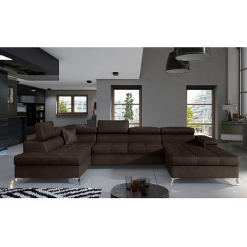 Coltar extensibil stanga 5 locuri ELTAP, Edr-09, Eduardo, 337x205x88 cm, lemn/poliester, maro inchis