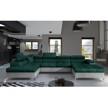 Coltar extensibil stanga 5 locuri ELTAP, Edr-10, Eduardo, 337x205x88 cm, lemn/poliester, verde inchis/gri