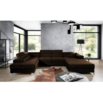 Coltar extensibil stanga 5 locuri ELTAP, Edr-101, Eduardo, 337x205x88 cm, lemn/poliester, maro inchis