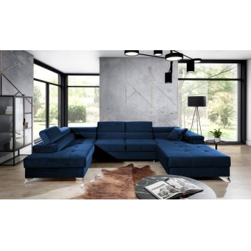 Coltar extensibil stanga 5 locuri ELTAP, Edr-103, Eduardo, 337x205x88 cm, lemn/poliester, albastru inchis