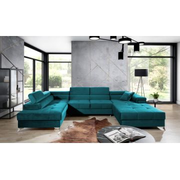 Coltar extensibil stanga 5 locuri ELTAP, Edr-105, Eduardo, 337x205x88 cm, lemn/poliester, turcoaz