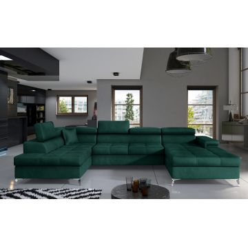 Coltar extensibil stanga 5 locuri ELTAP, Edr-11, Eduardo, 337x205x88 cm, lemn/poliester, verde inchis